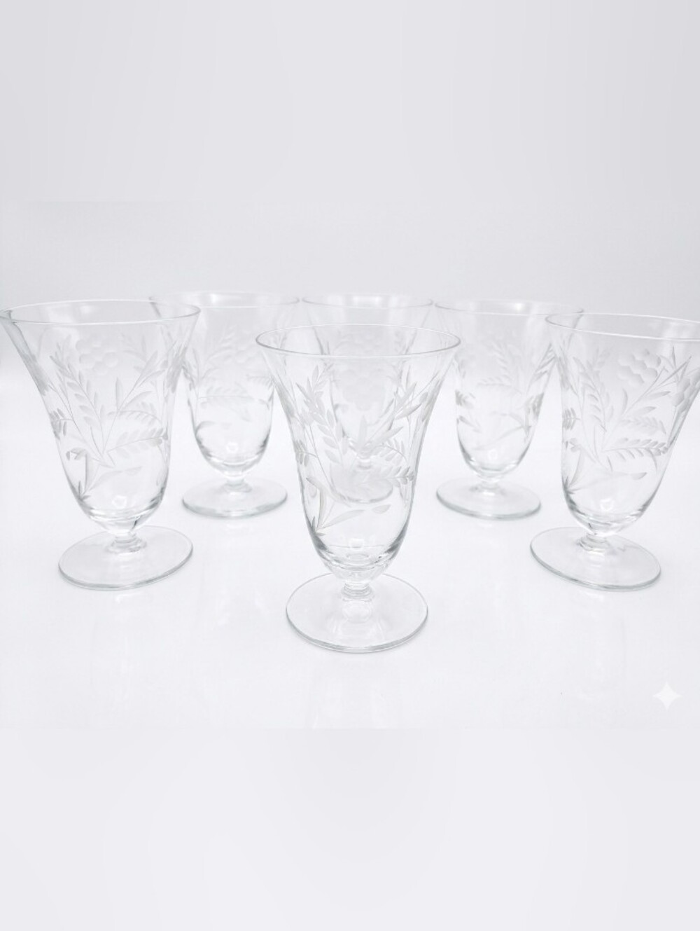 Vintage Etched Crystal Wine Goblets - Set of 5, Grape & Vine Pattern
